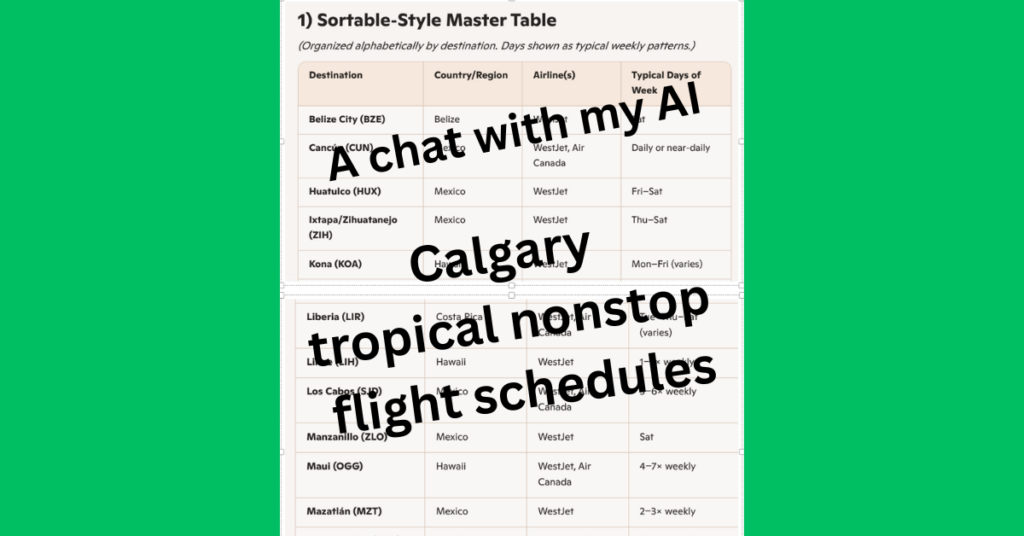 Calgary tropical nonstop flight schedules